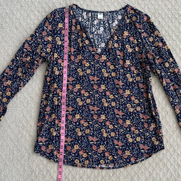 Old Navy Long Sleeve Peasant Blouse/Top Navy Blue Floral Size Medium - Picture 10 of 11
